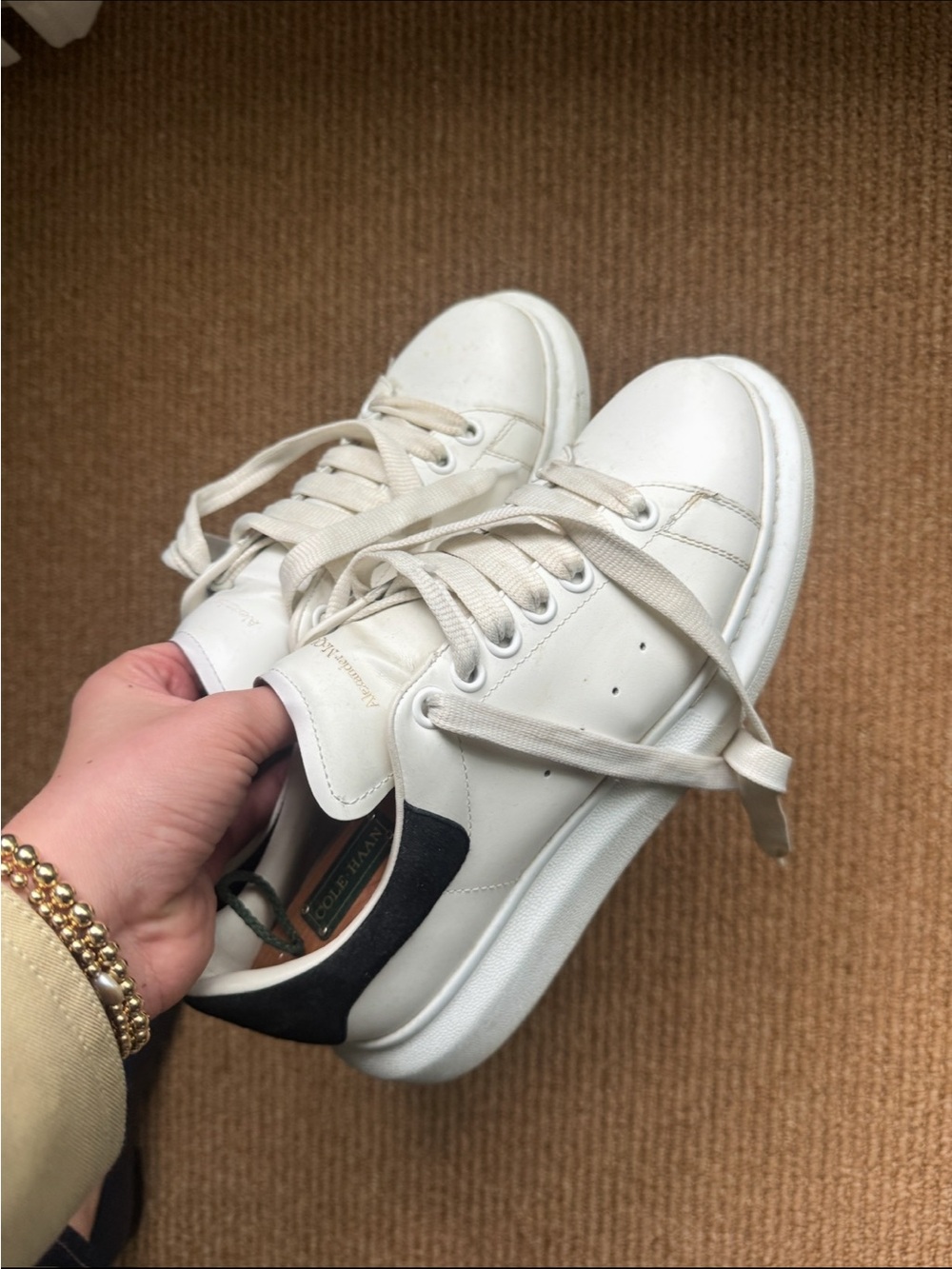 Alexander McQueen White Leather Platform Sneakers with Black Heel Tab - Picture 1 of 2